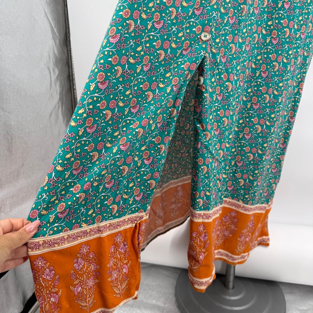 Natural Life Rebecca Womens XL Teal Floral Rayon Maxi Dress V-Neck Boho Pockets - Picture 5 of 16